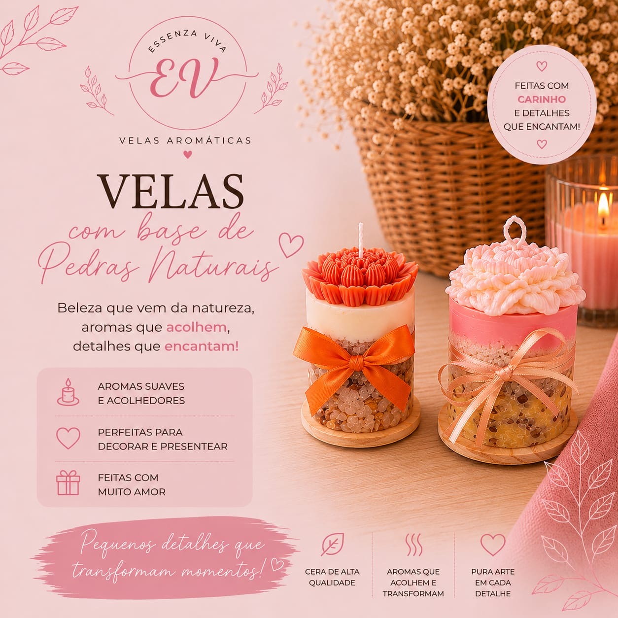 Vela com base em pedras naturais